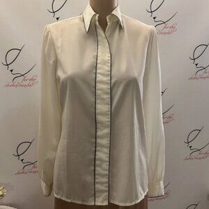 Vintage Designer LILLI ANN Blouse. Sz Medium. Cream Brown. Hidden Placket. B129